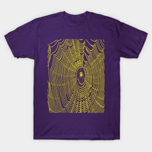 Artistic Halloween Spider Web Cobweb Doodle In Yellow T-Shirt